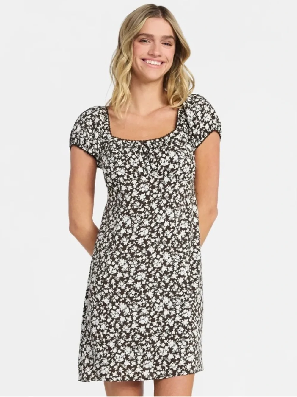 No Boundaries Fit and Flare Dress with Puff Sleeves - Size Large